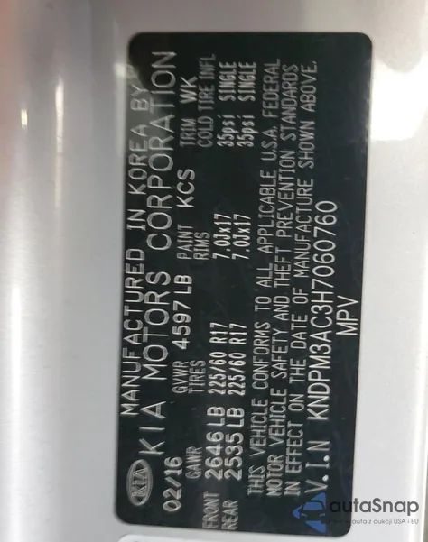 2017 Kia Sportage Lx из США, поврежденный, VIN KNDPM3AC3H7060760